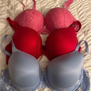 Victoria's Secret Lace Bra Set - Red, Pink, and Blue